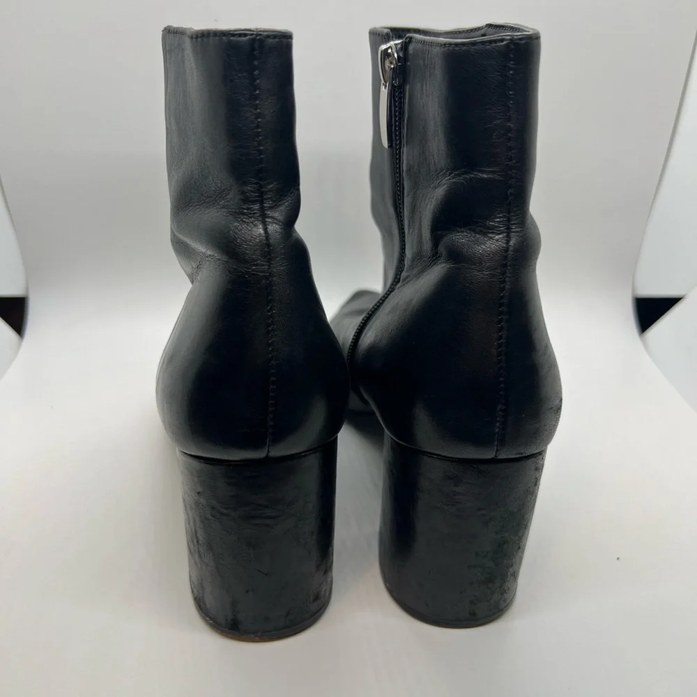 Steve Madden Black Leather Block Heel Ankle Boots Booties Sz 9 - Picture 4 of 11
